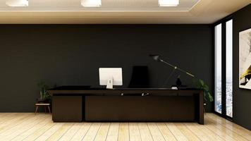 Sala de gerente de oficina de negocios moderna de renderizado 3d con interior de diseño 3d para maqueta de logotipo de pared de empresa foto
