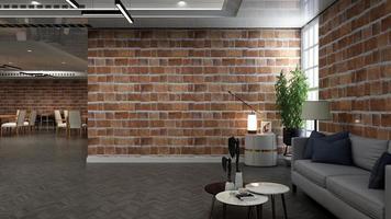 3d render restaurant or cafe for logo mockup with brick wall photo