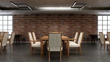 3d render restaurant or cafe for logo mockup with brick wall photo