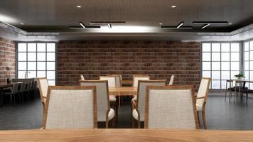 3d render restaurant or cafe for logo mockup with brick wall photo