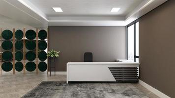 Modern office reception room in 3d rendering mockup - realistic office interior design photo