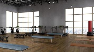 3d render - Modern minimalist of gym interior design concept mockup photo