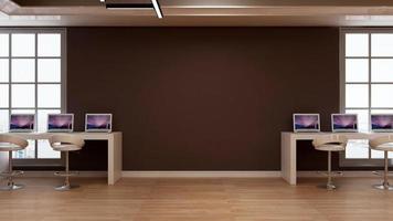 3d render office minimalist room with wooden design interior photo