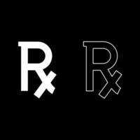 Rx symbol prescription icon set white color illustration flat style simple image vector