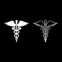 Caduceus health symbol Asclepius's Wand icon set white color illustration flat style simple image vector