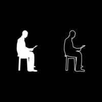 hombre sentado leyendo silueta concepto aprendizaje documento conjunto de iconos color blanco ilustración estilo plano simple imagen vector