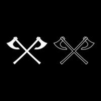 Two battle axes vikings icon set white color illustration flat style simple image vector