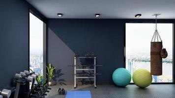 3d render - Modern minimalist of gym interior design concept mockup photo