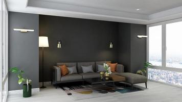 3d render executive lounge wall mockup design photo