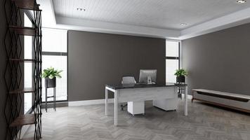 3d render office minimalist room with wooden design interior photo