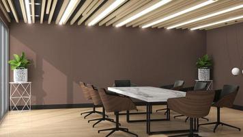 Maqueta de sala de reuniones moderna de espacio de trabajo de oficina de render 3d