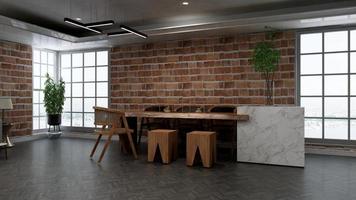 3d render restaurant or cafe for logo mockup with brick wall photo