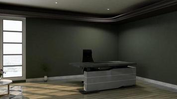 Sala de gerente de oficina de negocios moderna de renderizado 3d con interior de diseño 3d para maqueta de logotipo de pared de empresa foto