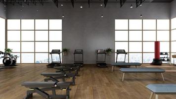 3d render - Modern minimalist of gym interior design concept mockup photo