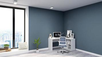 3D render mockup comfortable study room mockup with rustic modern minimalist concept photo