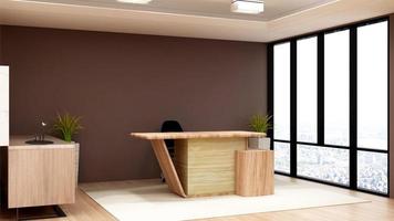 3D Rendering Modern Wooden Reception Room or Front Desk Mockup photo