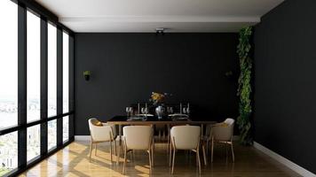 diseño interior moderno de comedor minimalista en maqueta de renderizado 3d