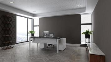 3d render office minimalist room with wooden design interior photo
