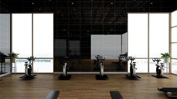 3d render - Modern minimalist of gym interior design concept mockup photo