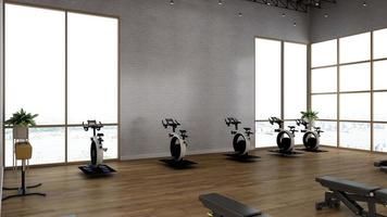 3d render - Modern minimalist of gym interior design concept mockup photo