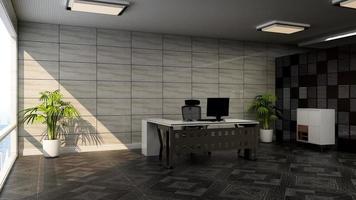 3d Render office minimalist room with wooden design interior photo