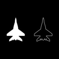 Fighter plane Military fighter airplane icon set white color vector illustration flat style image