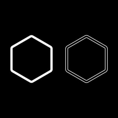 Hexagon shape element icon outline set white color vector illustration flat style image