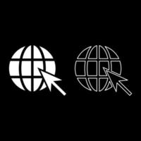 Earth ball and arrow Global web internet concept Sphere and arrow Website symbol icon outline set white color vector illustration flat style image