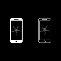 Smartphone with crash touch screen icon outline set white color vector illustration flat style image