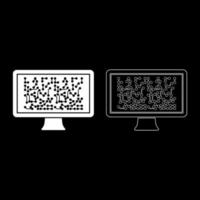 Screen with the scheme Technology concept icon outline set white color vector illustration flat style image