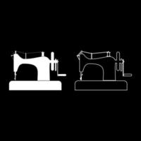 Stitching machine Sewing machine Tailor equipment vintage icon outline set white color vector illustration flat style image