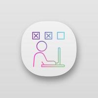 Person making mistakes app icon. UI UX interface. Overwork. Number of mistakes increasing. Exhaustion. Failing test. Frustrated man. Worker troubled doing simple job. Vector isolated illustration