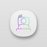 Sleeping time app icon. Rest. Daily routine. Stress prevention and treatment. Healthy sleep. UI UX user interface. Web or mobile application. Vector isolated illustration