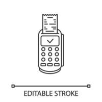 Payment terminal receipt linear icon. Successful POS terminal transaction. Thin line illustration. E-payment. Contour symbol. Vector isolated outline drawing. Editable stroke