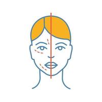 antes y después del icono de color de la inyección de neurotoxina. procedimiento cosmético. rejuvenecimiento facial. medicina estética. cosmetología. ilustración vectorial aislada vector