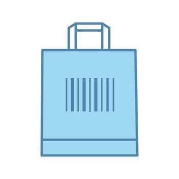 Shopping bag with barcode color icon. Retail. Merchandising. Using traditional linear barcodes. One dimensional code data identification. Isolated vector illustration