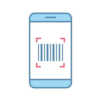 Barcode scanning app color icon. Smartphone reading linear barcode. One dimensional code scanner. Isolated vector illustration