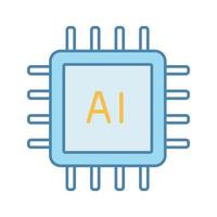 AI processor color icon. Microprocessor for artificial intelligence system. Microchip, chipset. CPU. Central processing unit. Computer, phone processor. Isolated vector illustration