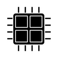 icono de glifo de procesador de cuatro núcleos. microprocesador de cuatro núcleos. microchip, conjunto de chips. UPC. Procesador multinúcleo de computadora. circuito integrado. símbolo de la silueta. espacio negativo. ilustración vectorial aislada vector