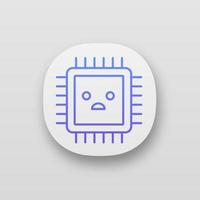Sad processor app icon. Bad CPU. Microprocessor failure. Central processing unit problems. Integrated circuit. UI UX interface. Web or mobile application. Vector isolated illustration