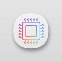 Processor app icon. UI UX interface. Microprocessor. CPU. Central processing unit. Integrated circuit. Computer, phone processor. Microchip, chipset, chip. Application. Vector isolated illustration