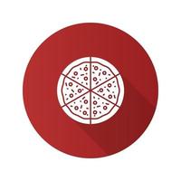 Pizza flat design long shadow glyph icon. Vector silhouette illustration