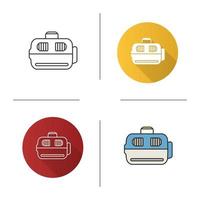 Pet carrier icon. Flat design, linear and color styles. Dog's transporter. Isolated vector illustrations