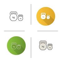 Kettlebells icon. Flat design, linear and color styles. Exercise weights. Sports equipment. Isolated vector illustrations