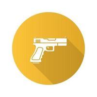 pistola, pistola diseño plano icono de glifo de sombra larga. arma de fuego. ilustración de silueta vectorial vector