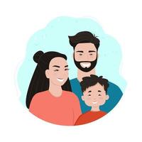 Happy Korean family. Smiling parents with baby. Vector illustration in flat style.