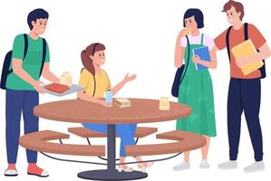 Students on outdoor lunch semi flat color vector characters