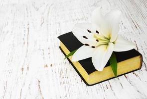 easter lily and bible photo