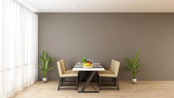 Modern interior design of minimalist dining room in 3d rendering mockup photo