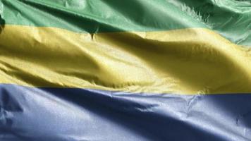 gabon textilflagga vajar långsamt på vindslingan. gabonesisk banderoll svajar smidigt på vinden. tyg textilvävnad. full fyllning bakgrund. 20 sekunders loop. video